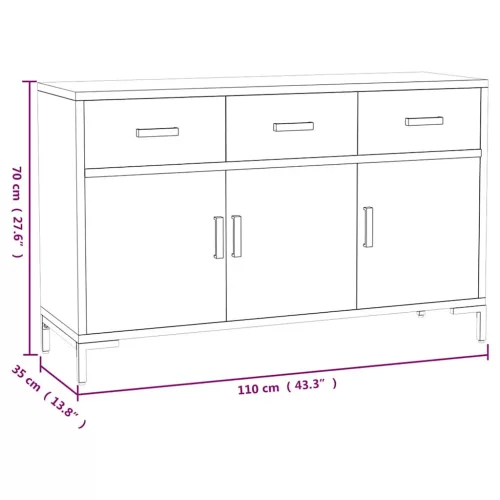  barna tömör újrahasznosított fenyőfa tálalószekrény 110x35x70cm