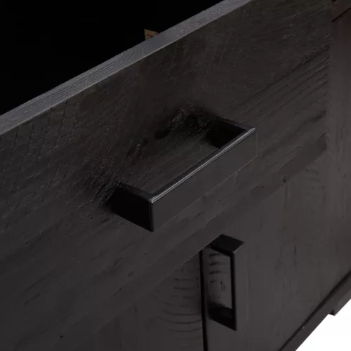  fekete tömör újrahasznosított fenyő tálalószekrény 110x35x70cm