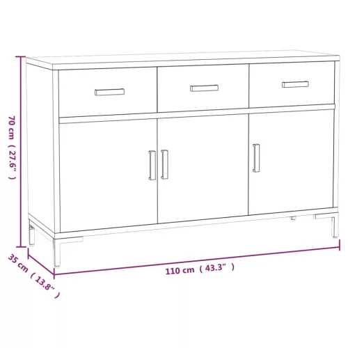  fekete tömör újrahasznosított fenyő tálalószekrény 110x35x70cm