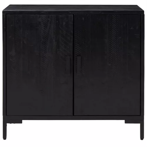  fekete tömör újrahasznosított fenyő tálalószekrény 75x35x70 cm