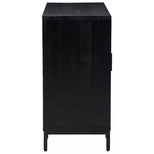  fekete tömör újrahasznosított fenyő tálalószekrény 75x35x70 cm