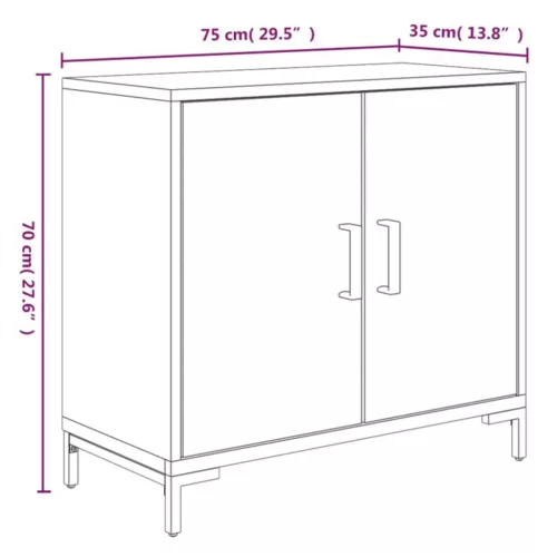  fekete tömör újrahasznosított fenyő tálalószekrény 75x35x70 cm