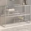  ezüstszínű rozsdamentes acél és edzett üveg tálalóasztal