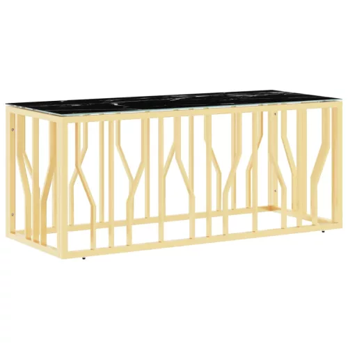  aranyszínű üveg és rozsdamentes acél dohányzóasztal 110x45x45cm
