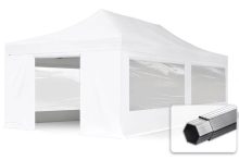   Professional összecsukható sátrak PROFESSIONAL 400g/m2- ponyvával, alumínium szerkezettel, 4 oldalfallal, panoráma ablakkal - 4x8m fehér