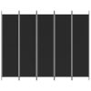  5 paneles fekete szövet térelválasztó 250x200 cm