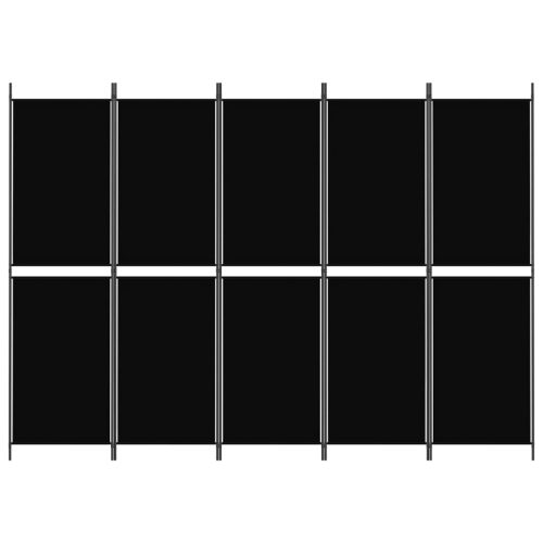  5 paneles fekete szövet térelválasztó 250x180 cm