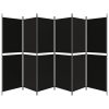  6 paneles fekete szövet térelválasztó 300x180 cm