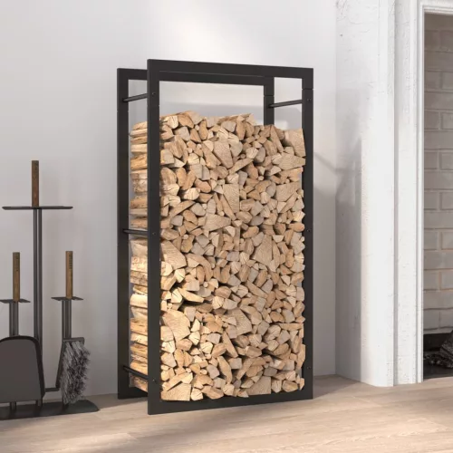 fekete acél tűzifatároló állvány 50x28x94 cm