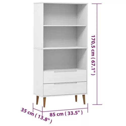  MOLDE fehér tömör fenyőfa könyvszekrény 85 x 35 x 170,5 cm
