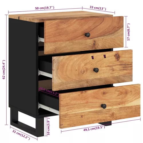  tömör akácfa és szerelt fa éjjeliszekrény 50 x 33 x 62 cm