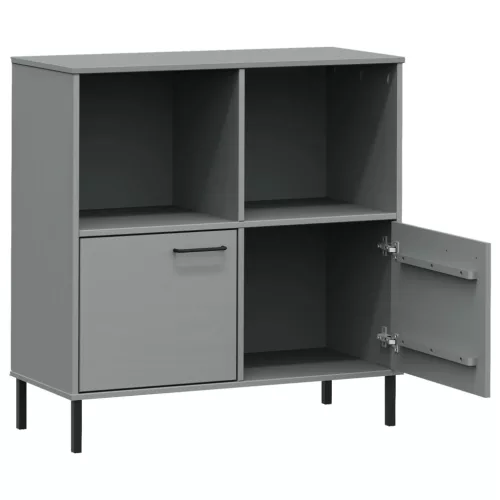  OSLO szürke tömör fa könyvszekrény fém lábakkal 90x35x90,5 cm