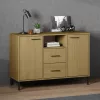  OSLO barna tömör fa tálalószekrény fém lábakkal 113x40x77 cm