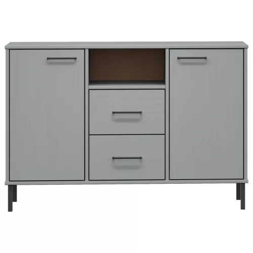  OSLO szürke tömör fa tálalószekrény fém lábakkal 113x40x77 cm