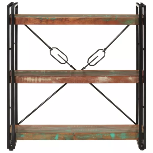  3 szintes újrahasznosított fa és vas könyvespolc 77x30x80 cm