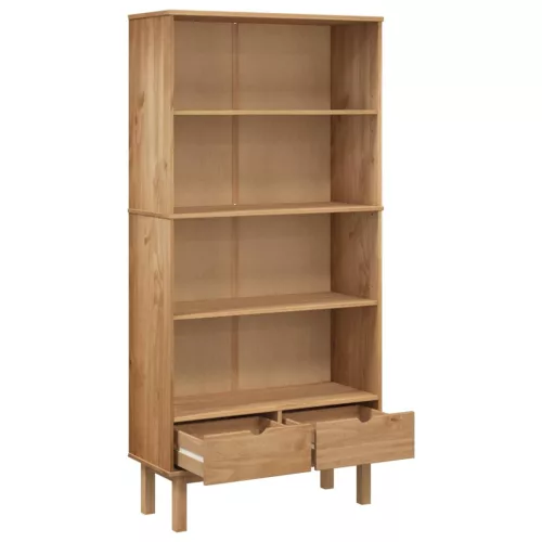  OTTA barna tömör fenyőfa könyvszekrény 2 fiókkal