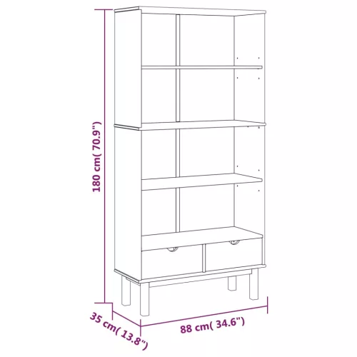  OTTA barna tömör fenyőfa könyvszekrény 2 fiókkal