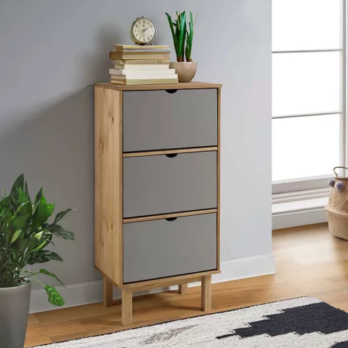  OTTA barna és szürke tömör fenyőfa cipőszekrény 3 fiókkal