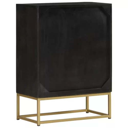  fekete és aranyszínű 2 ajtós tömör mangófa tálaló 55x30x75 cm