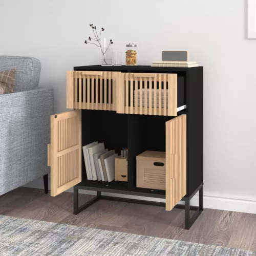  fekete szerelt fa tálalószekrény 60 x 30 x 75 cm