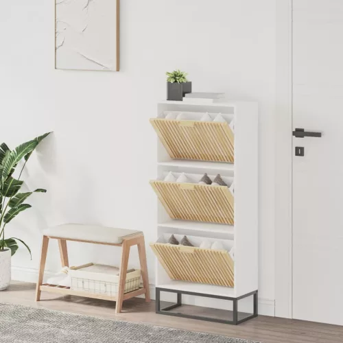  fehér szerelt fa cipősszekrény 52x25x120 cm