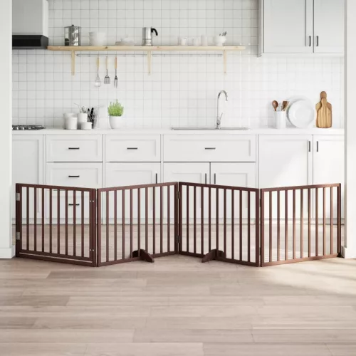  barna nyárfa 4 paneles összecsukható kutyakapu ajtóval 320 cm