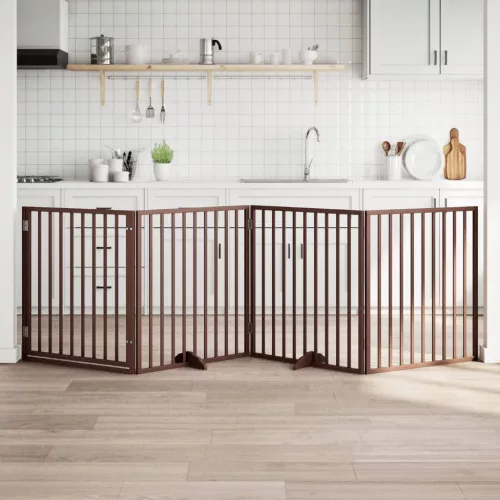  barna nyárfa 4 paneles összecsukható kutyakapu ajtóval 320 cm