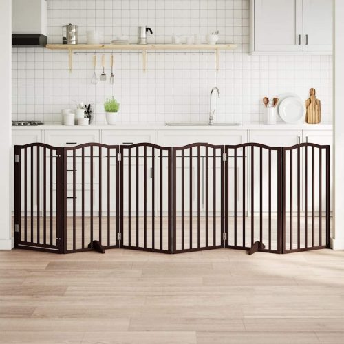  barna nyárfa 6 paneles összecsukható kutyakapu ajtóval 300 cm
