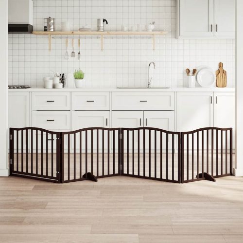  barna nyárfa 4 paneles összecsukható kutyakapu ajtóval 320 cm