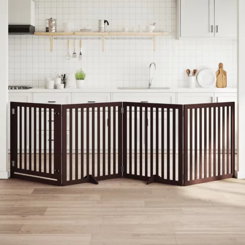  barna nyárfa 4 paneles összecsukható kutyakapu ajtóval 320 cm
