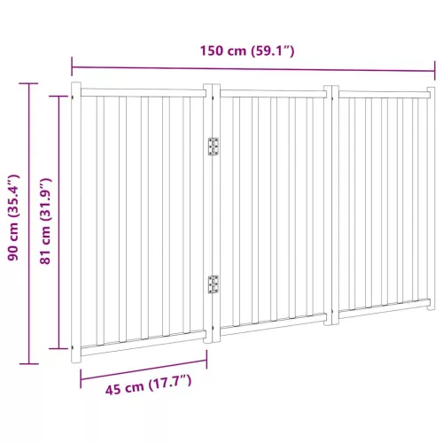  fehér tömör fenyőfa 3 paneles összecsukható kutyakapu 150 cm