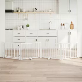    fehér tömör fa 4 paneles összecsukható kutyakapu ajtóval 320 cm