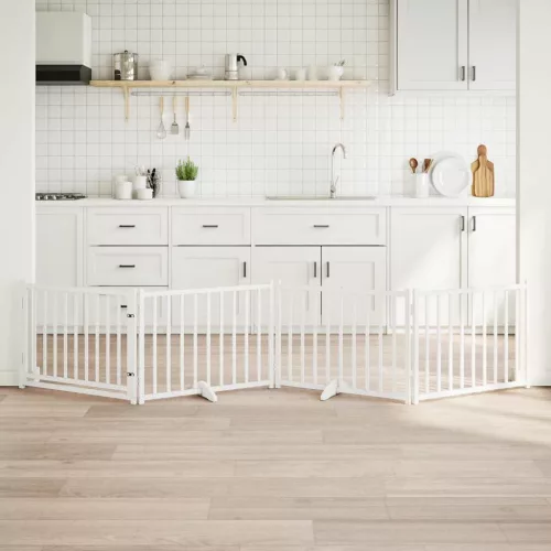  fehér tömör fa 4 paneles összecsukható kutyakapu ajtóval 320 cm