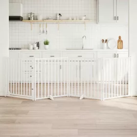   fehér tömör fa 4 paneles összecsukható kutyakapu ajtóval 320 cm