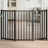  fekete tömör fenyőfa 3 paneles összecsukható kutyakapu 150 cm