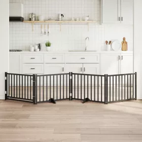    fekete tömör fa 4 paneles összecsukható kutyakapu ajtóval 320cm