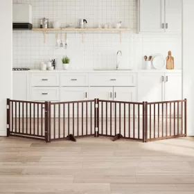    barna tömör fa 4 paneles összecsukható kutyakapu ajtóval 320 cm