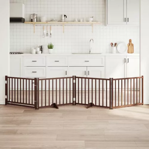  barna tömör fa 4 paneles összecsukható kutyakapu ajtóval 320 cm