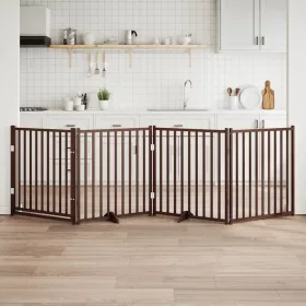    barna tömör fa 4 paneles összecsukható kutyakapu ajtóval 320 cm