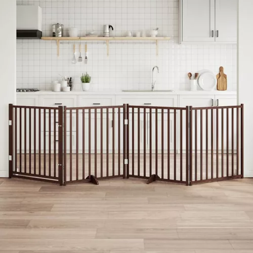  barna tömör fa 4 paneles összecsukható kutyakapu ajtóval 320 cm