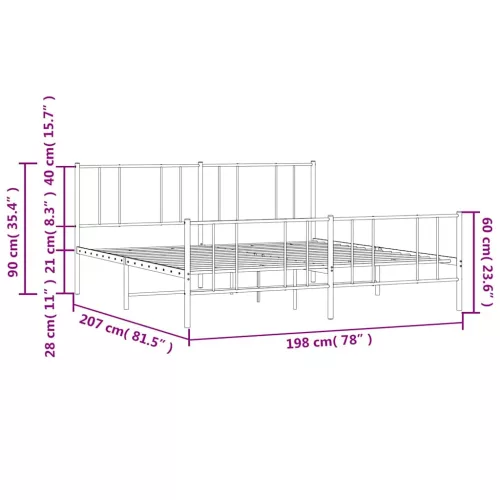  fehér fém ágykeret fej- és lábtámlával 193 x 203 cm