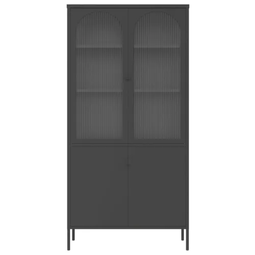  fekete üveg és acél magasszekrény 90 x 40 x 180 cm