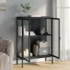  fekete üveg és acél tálalószekrény 75 x 35 x 105 cm