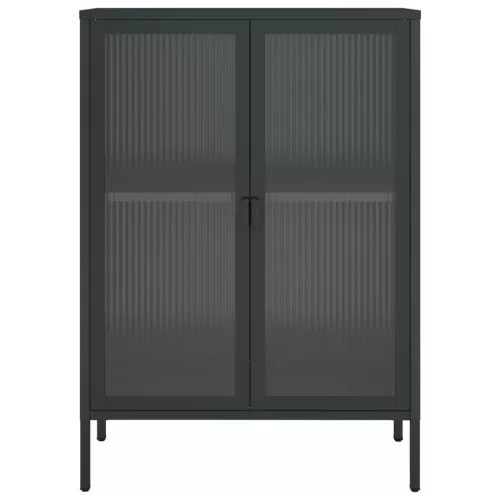  fekete üveg és acél tálalószekrény 75 x 35 x 105 cm