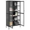  fekete üveg és acél magasszekrény 85 x 40 x 180 cm