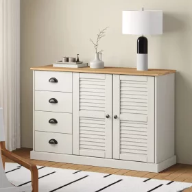    VIGO fehér tömör fenyőfa fiókos tálalószekrény 113x40x75 cm
