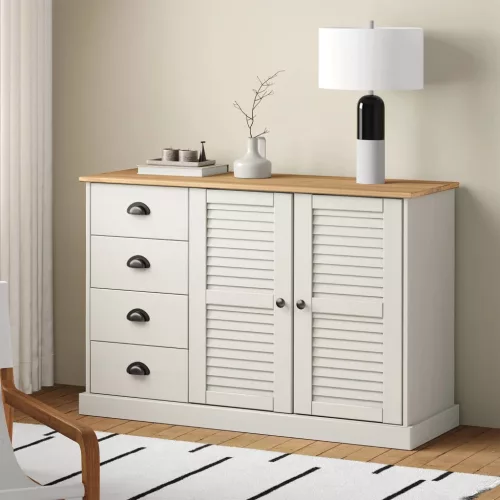  VIGO fehér tömör fenyőfa fiókos tálalószekrény 113x40x75 cm