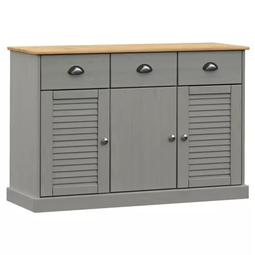  VIGO szürke tömör fenyőfa fiókos tálalószekrény 113x40x75 cm