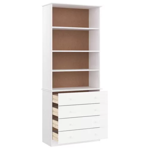  ALTA fehér tömör fenyőfa fiókos könyvszekrény 77x35x186,5 cm