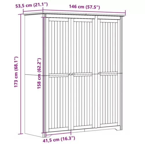  BODO szürke tömör fenyőfa ruhásszekrény 146x53,5x173 cm